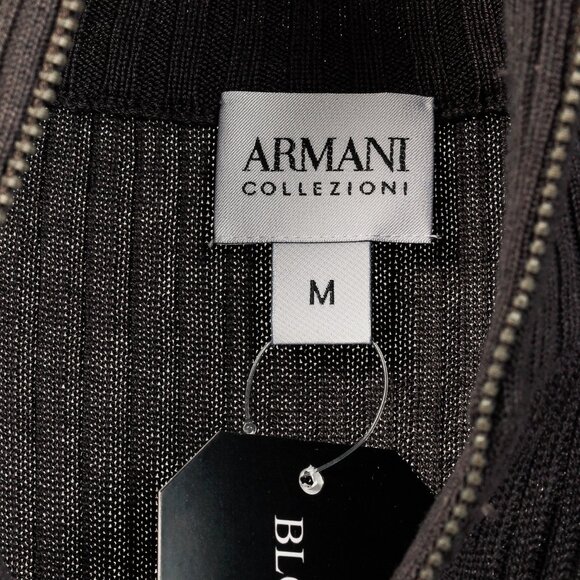 Armani Collezioni Brownish-Grey Ribbed Silk-Blend Knit 1/2-Zip Pullover - Picture 8 of 11